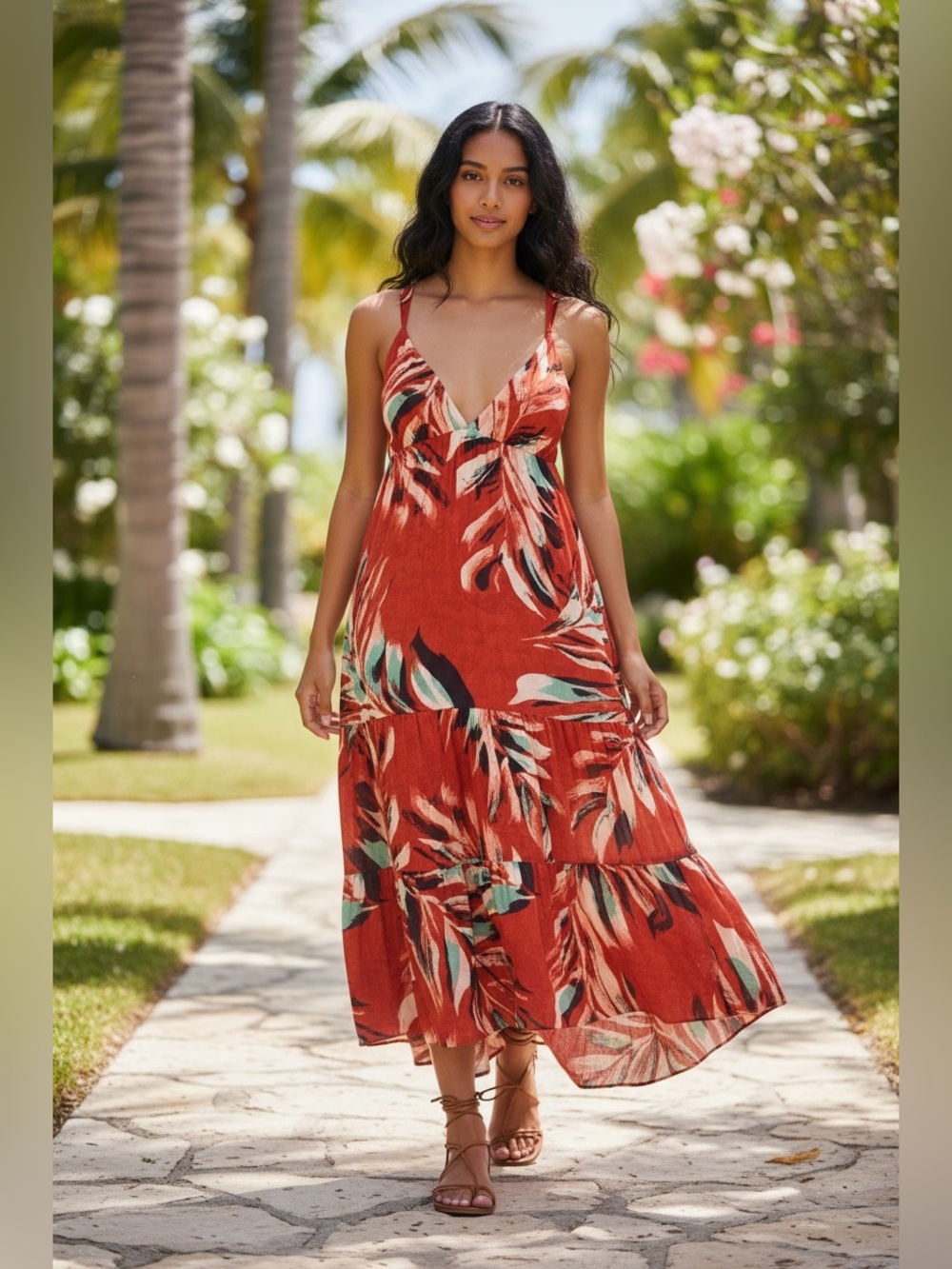 Anthropologie NWT The Danika Red Tropical Print Midi Dress Resort 2X